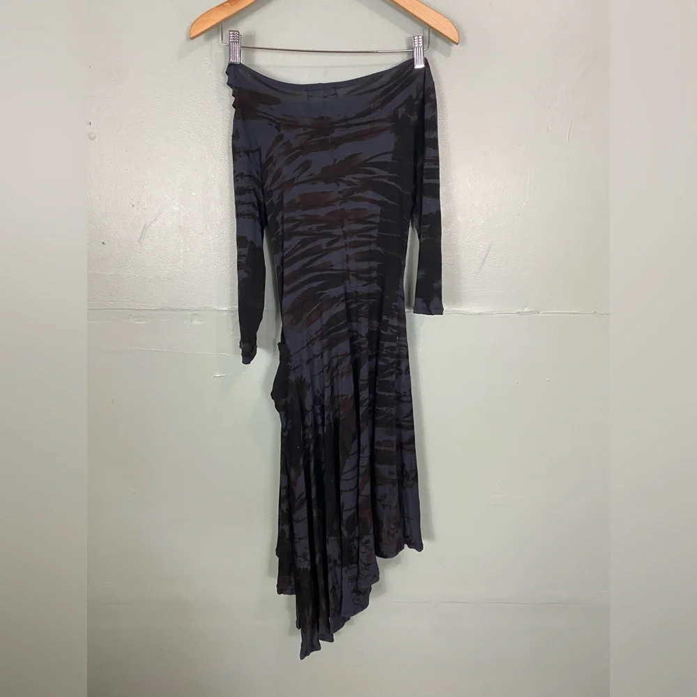 Heyne Bogut Tie Dye Asymmetrical‎ Dress Blue Black Artsy Stretchy Small